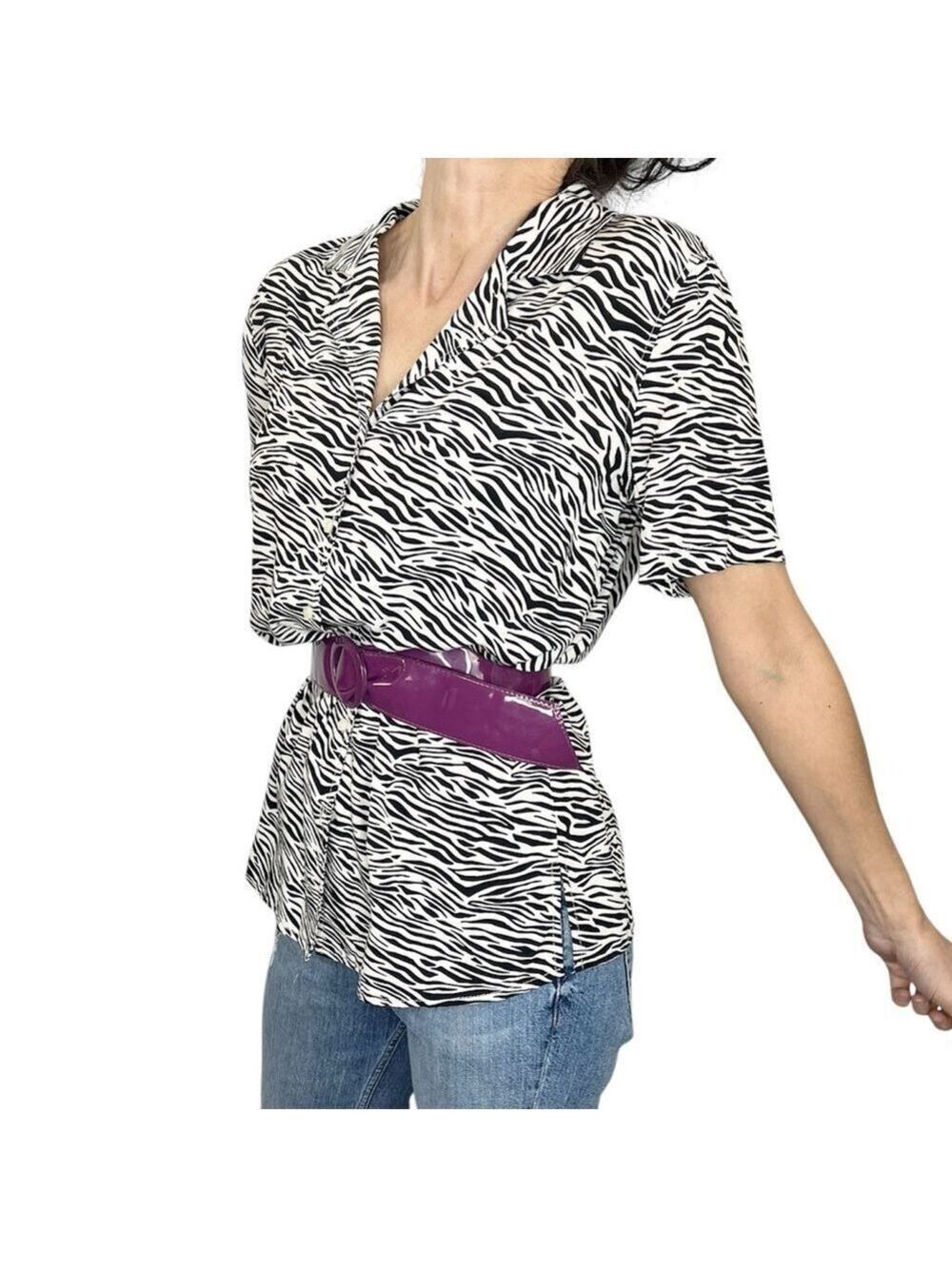 Simons TWIK Italian made oversize beige black zebra animal print tunic blouse XS